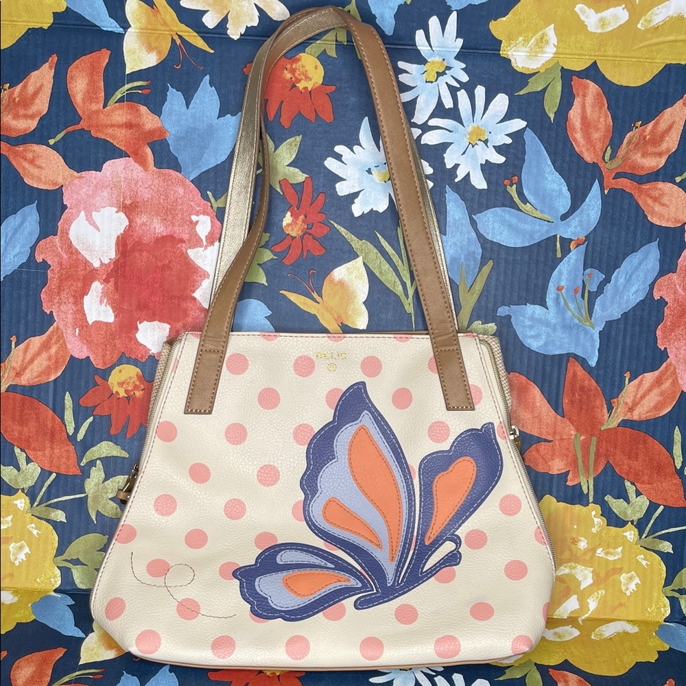 Relic Pink Dot Shoulder Bag with Butterfly Accent